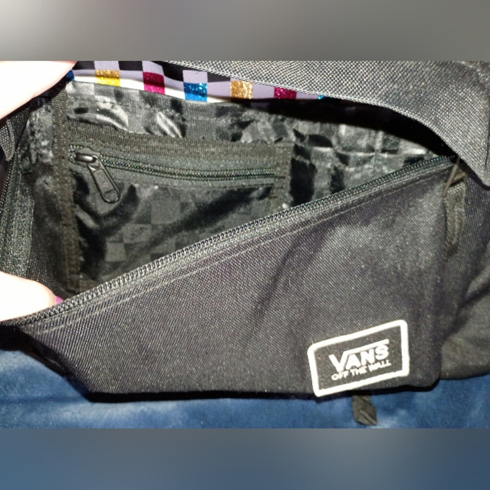 Vans Backpack w/ Colorful Sparkly Checkered Pattern & Matching Lunch Bag - Picture 5 of 7